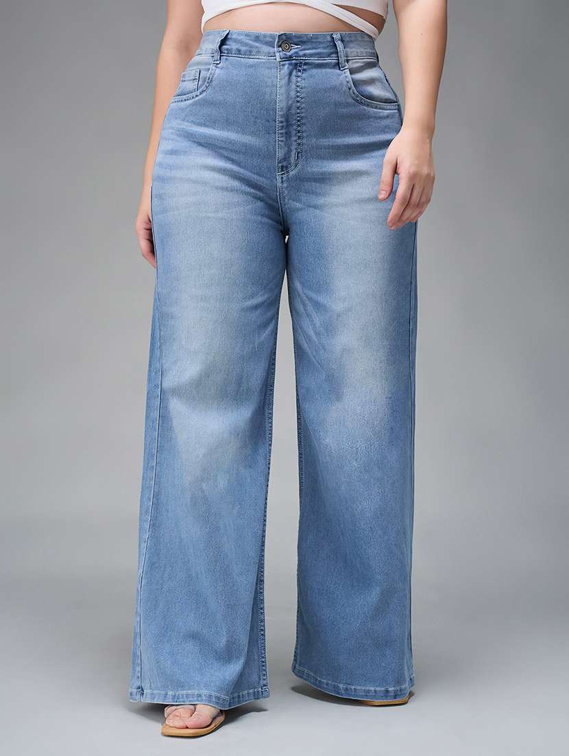 womne plus size solid high rise wide leg jeans
