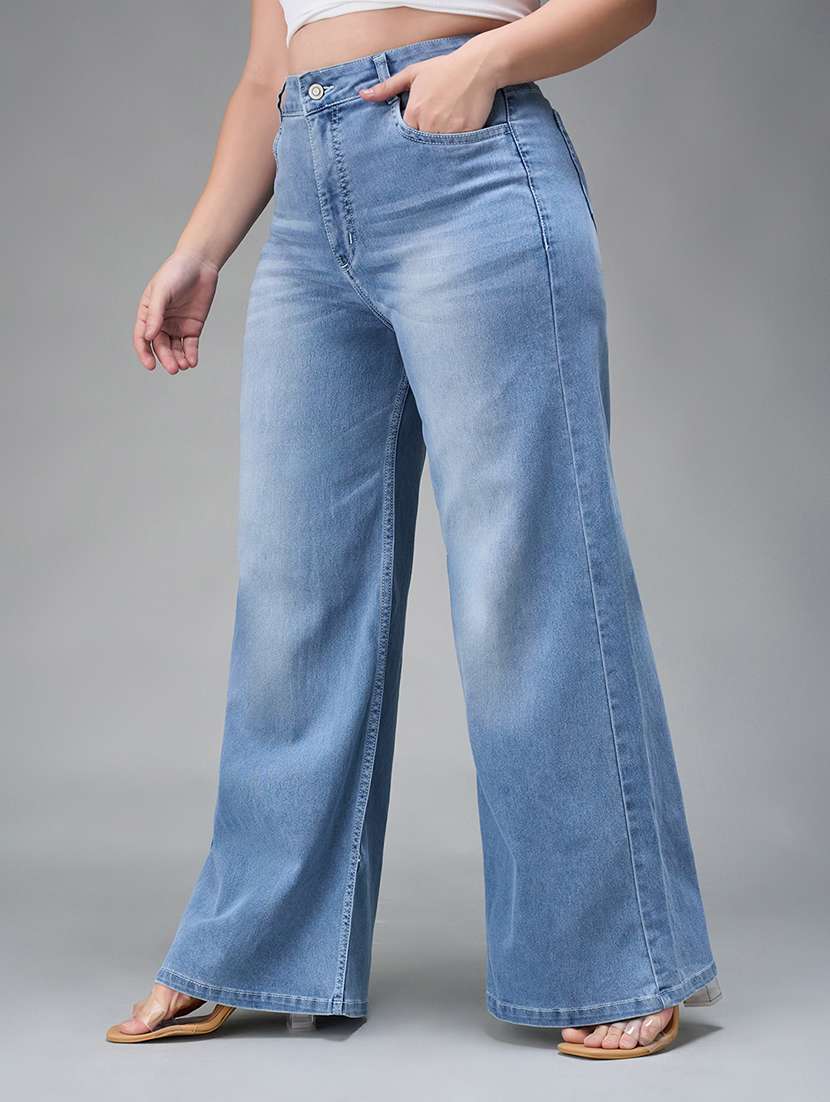 womne plus size solid high rise wide leg jeans - 22362376 -  Standard Image - 2