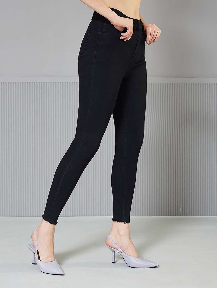 women solid high rise skinny fit jeans
