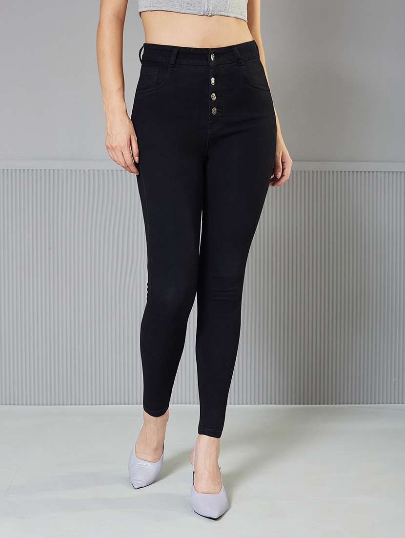 women solid high rise skinny fit jeans