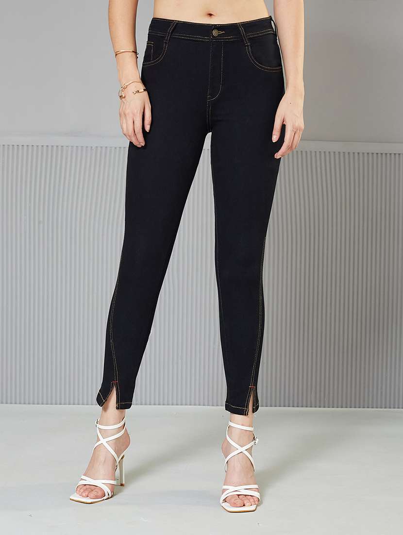women solid high rise skinny fit jeans