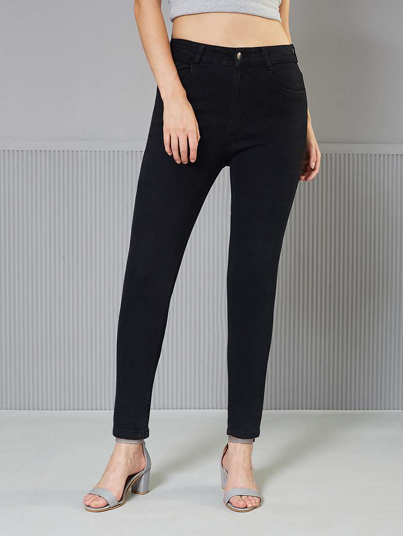 women solid high rise slim fit jeans