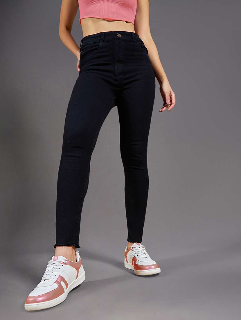 women solid high rise skinny fit jeans