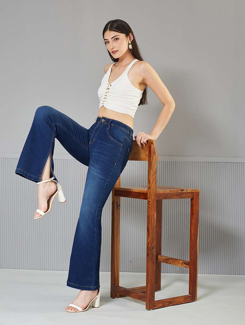 women solid high rise bootcut jeans - 22362412 -  Standard Image - 2