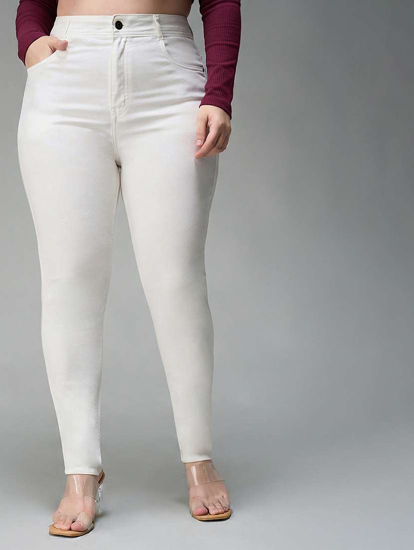 womne plus size solid high rise slim fit jeans