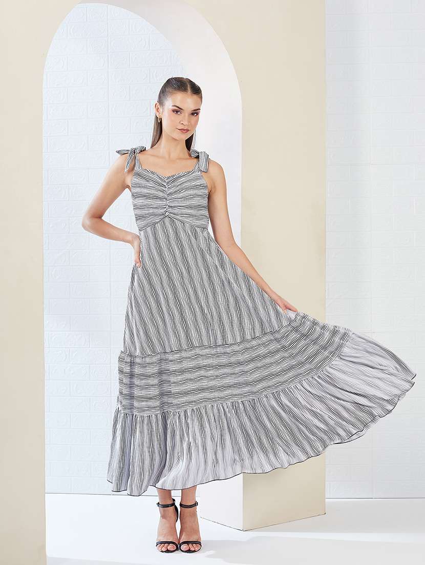 women striped shoulder strap tiered dress