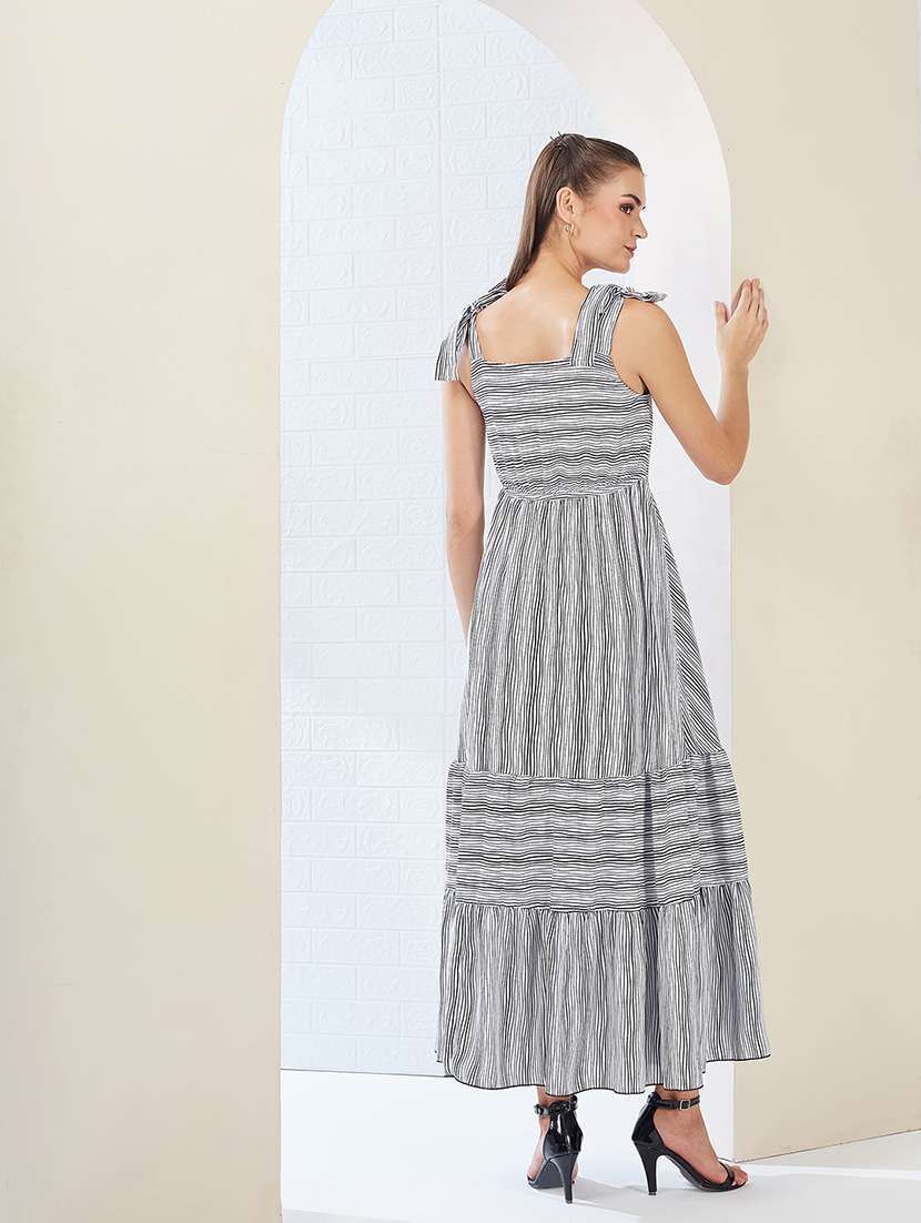 women striped shoulder strap tiered dress - 22362438 -  Standard Image - 2