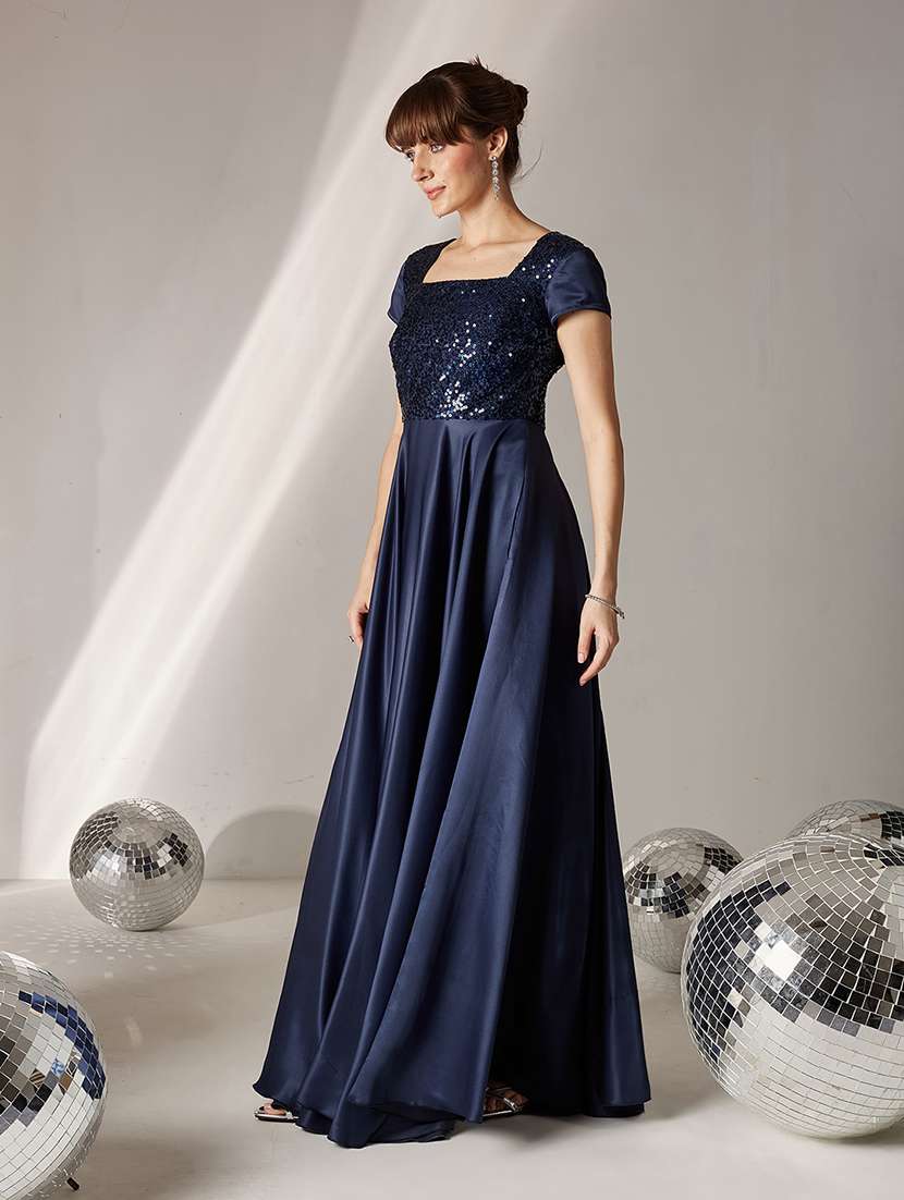 women sequined short sleeve fit & flared dress - 22362444 -  Standard Image - 2