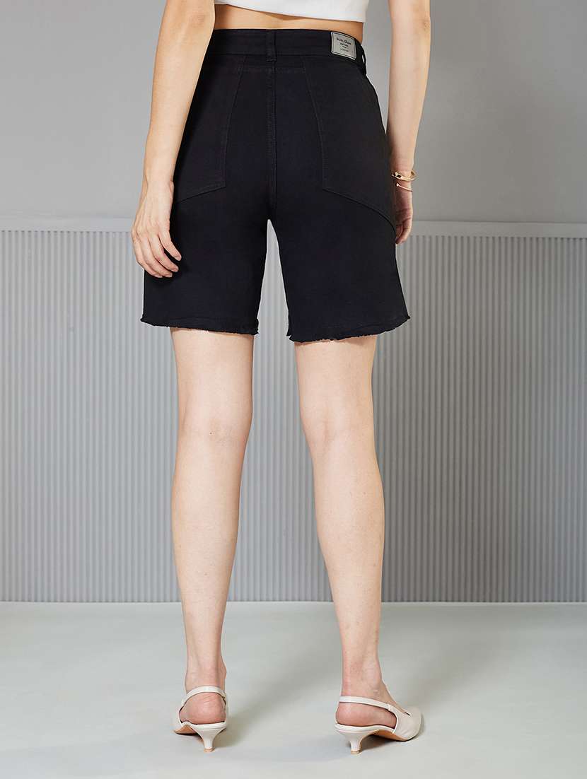 women solid high rise denim shorts - 22362455 -  Standard Image - 2