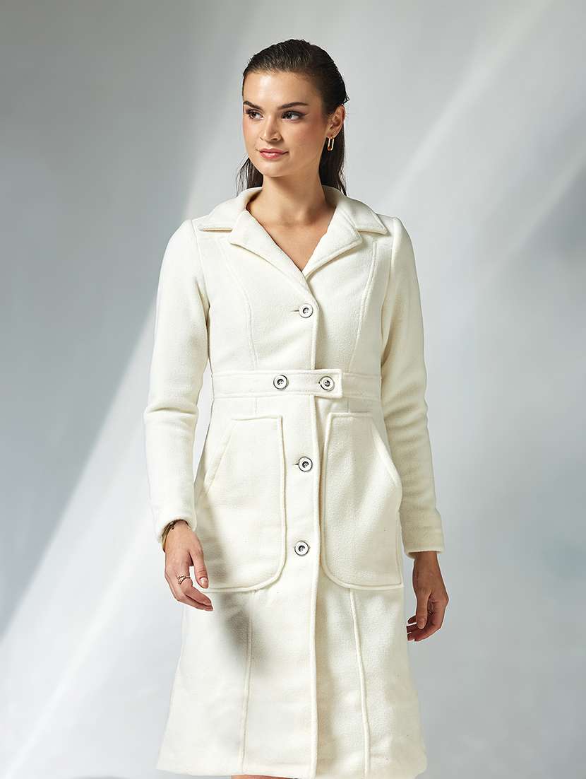 women solid long sleeve trench coat
