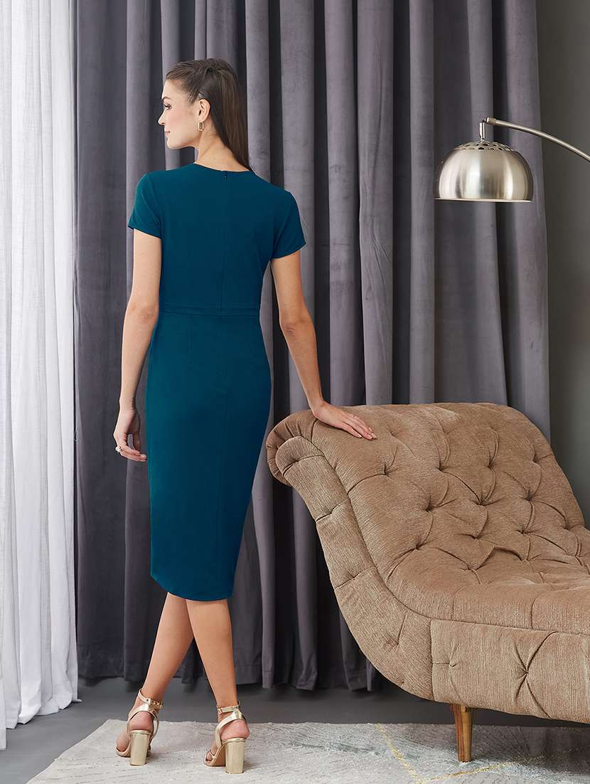 women solid short sleeve wrap sleeve dress - 22362481 -  Standard Image - 2