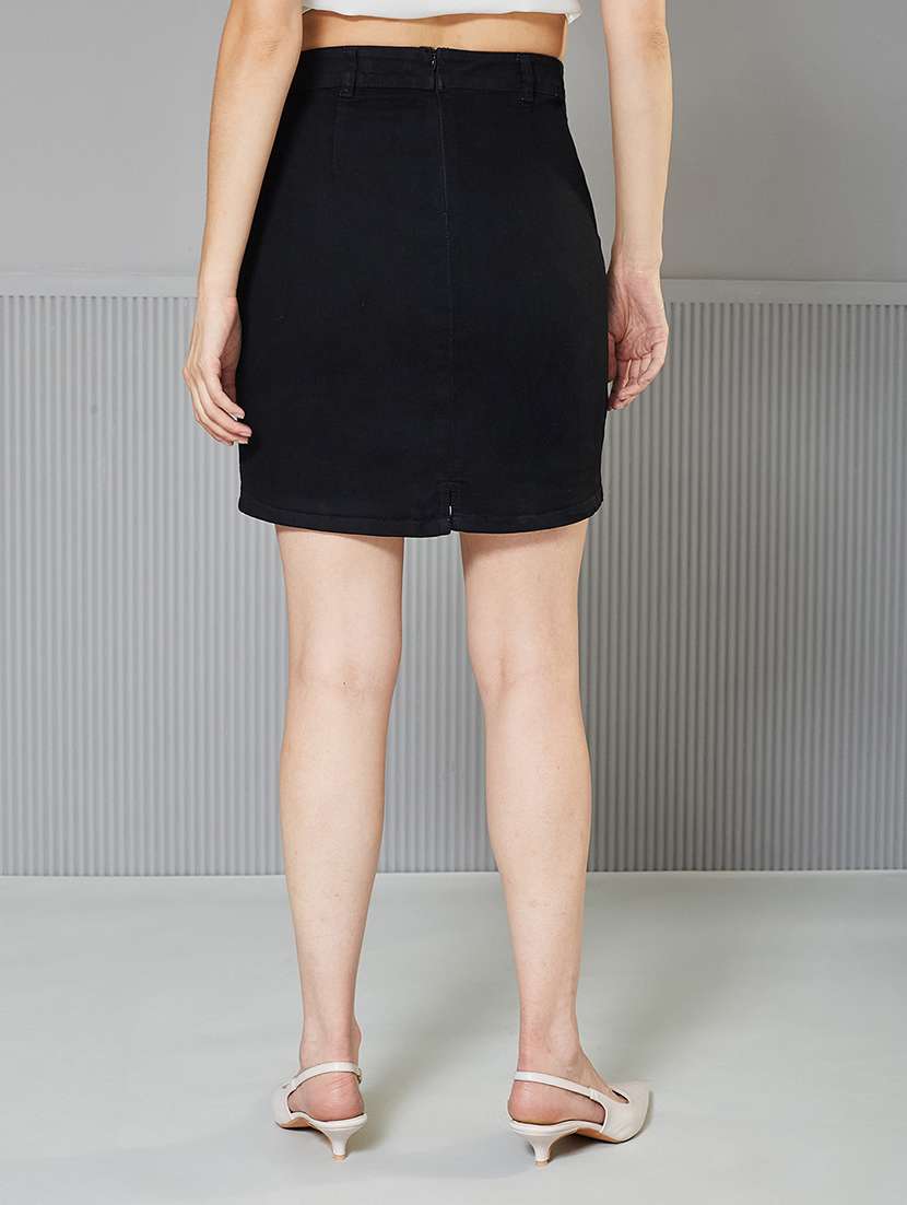 women solid high rise denim skirt - 22362486 -  Standard Image - 2