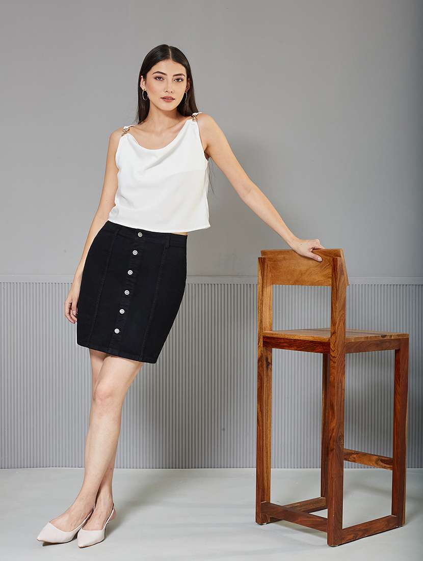 women solid high rise denim skirt - 22362487 -  Standard Image - 2