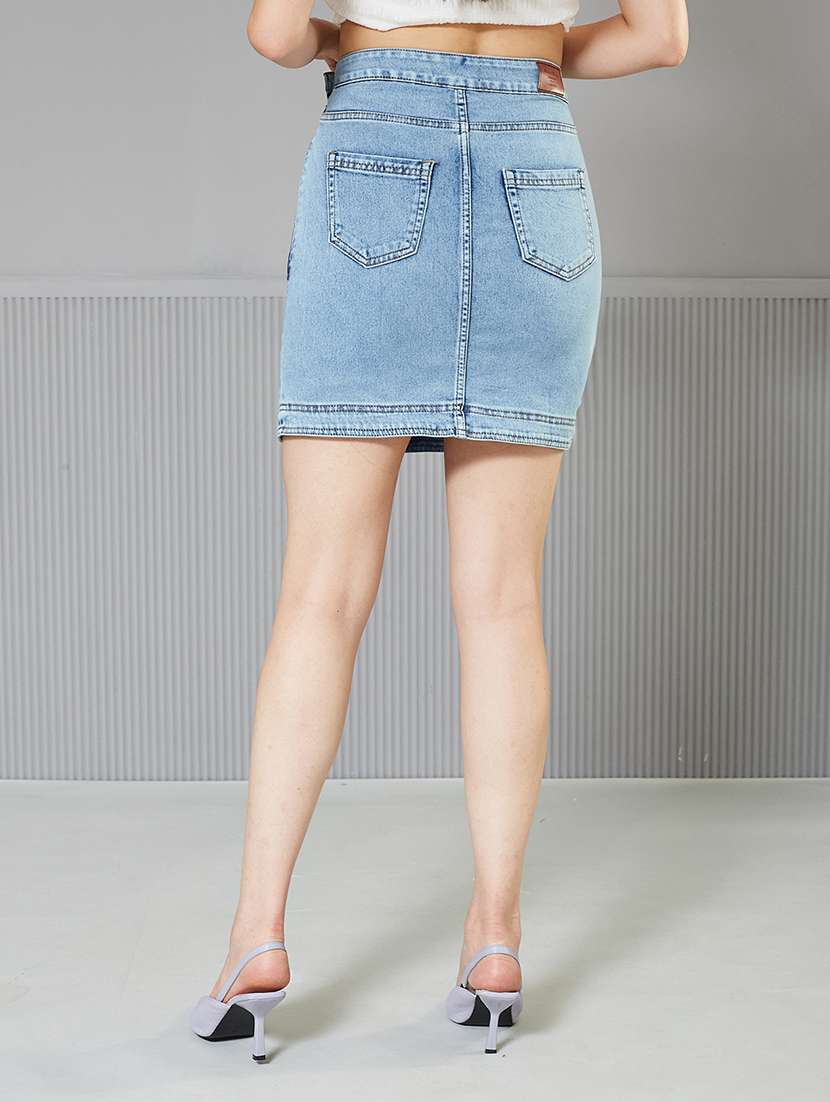 women solid high rise denim skirt - 22362489 -  Standard Image - 2