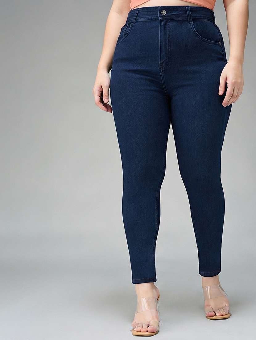 womne plus size solid high rise slim fit jeans