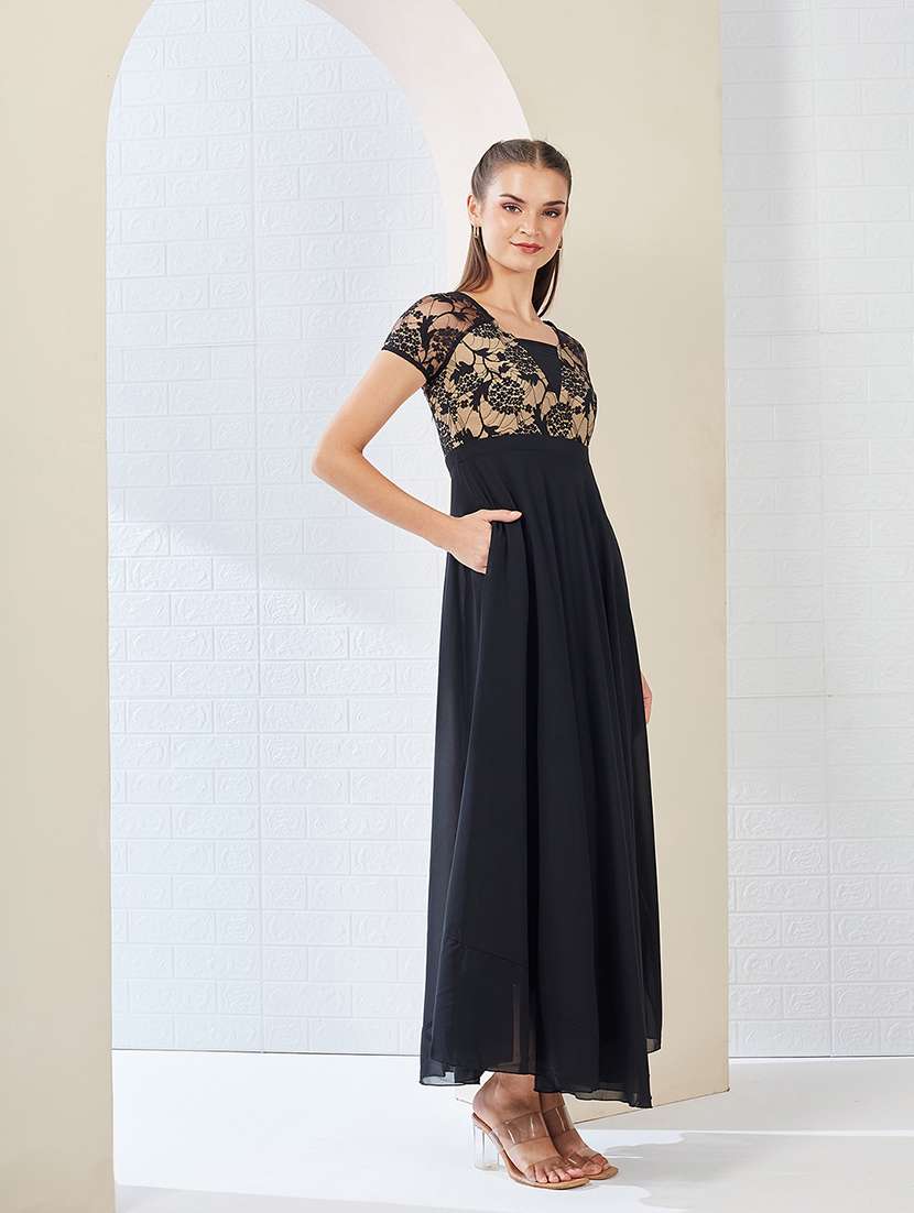 women solid short sleeve flared sleeve dress - 22362501 -  Standard Image - 2