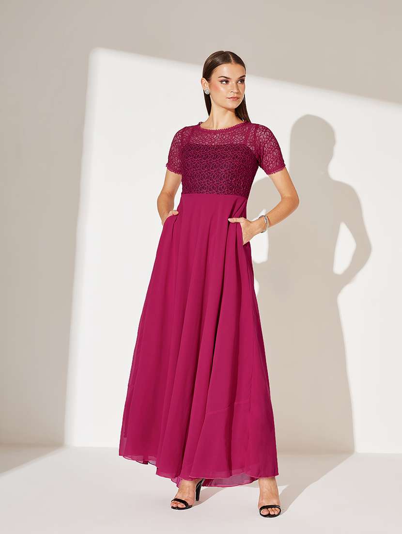 women self designed short sleeve fit & flared dress - 22362521 -  Standard Image - 2