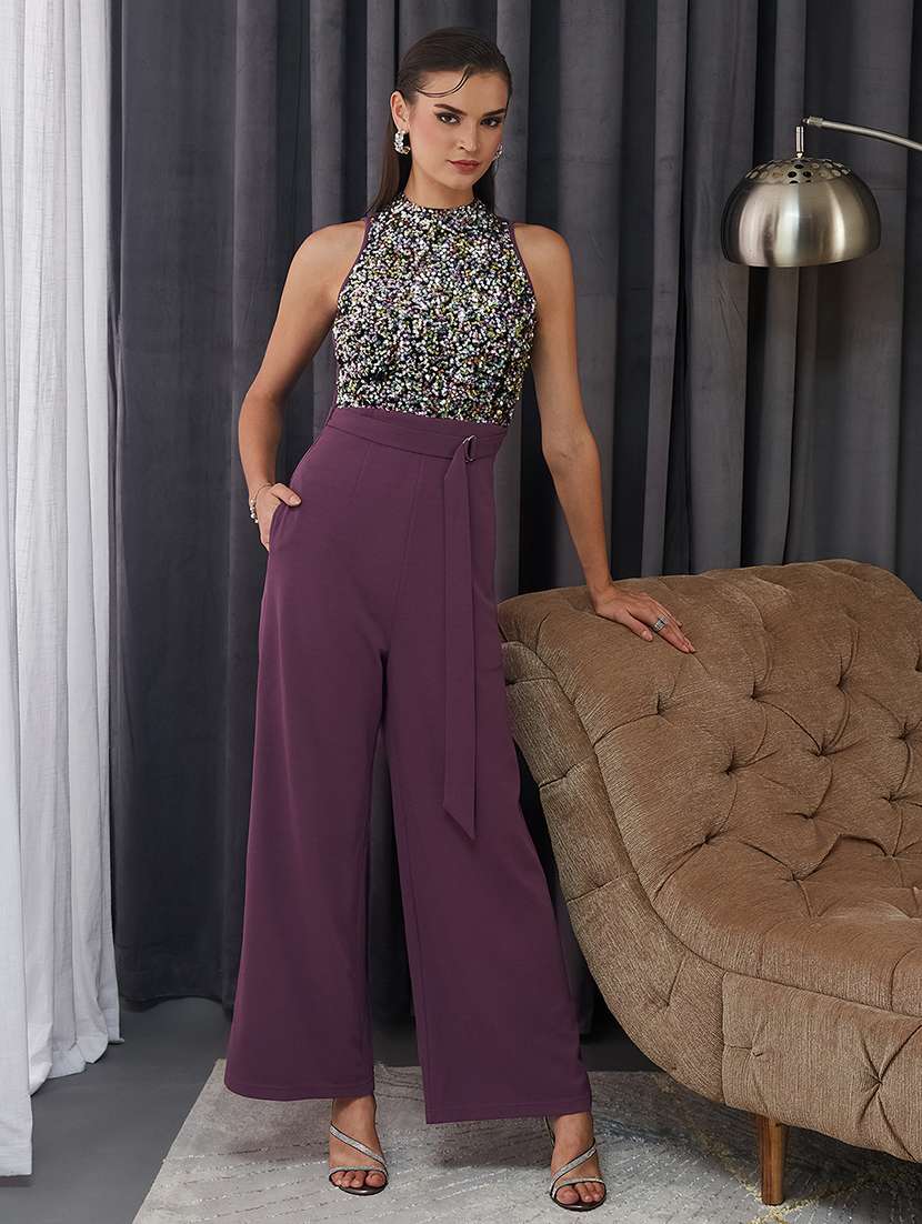women sequined halter neck sleeveless jumpsuit - 22362526 -  Standard Image - 2
