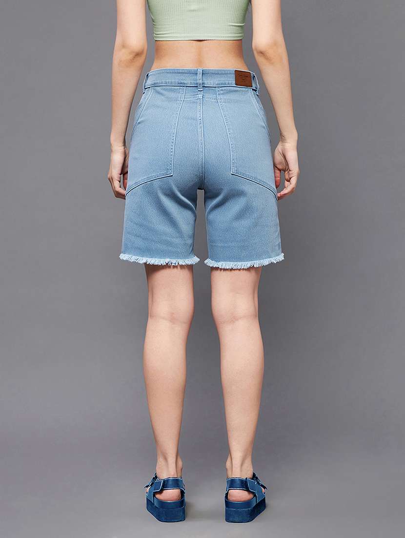 Women Solid High Rise Denim Shorts - 22362527 -  Standard Image - 2