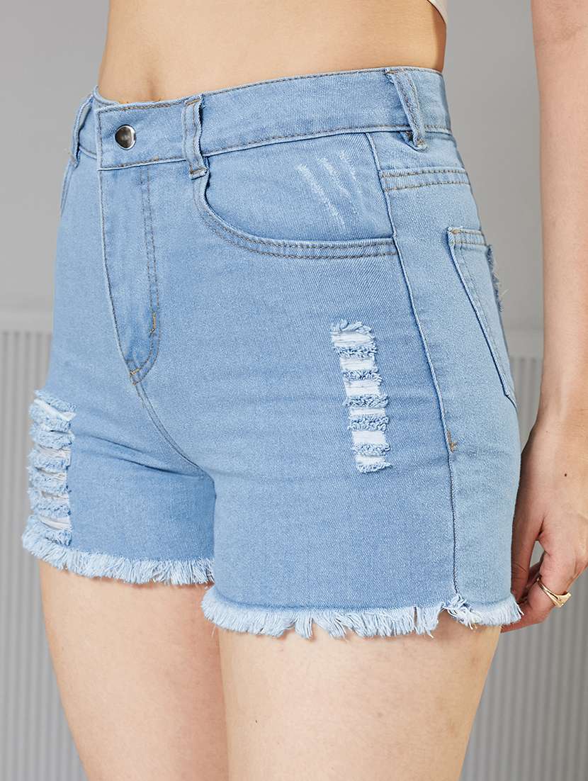 women solid high rise denim shorts - 22362532 -  Standard Image - 2