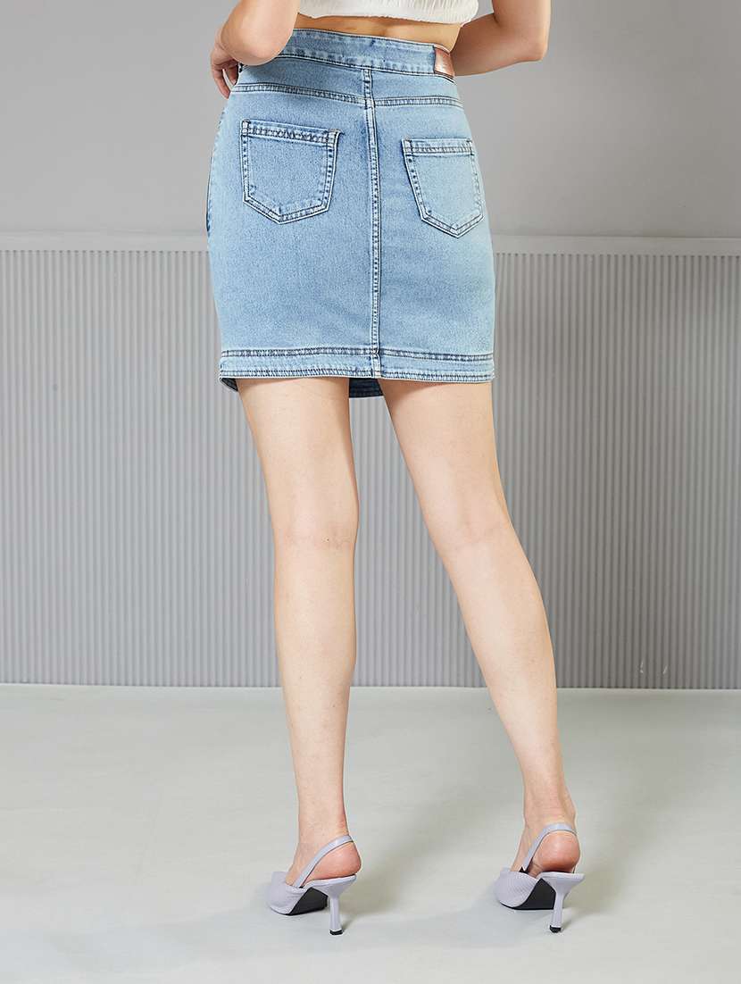 women solid high rise denim skirt - 22362537 -  Standard Image - 2