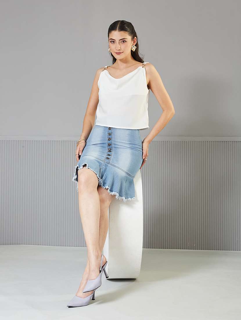 women solid high rise denim tiered skirt - 22362541 -  Standard Image - 2