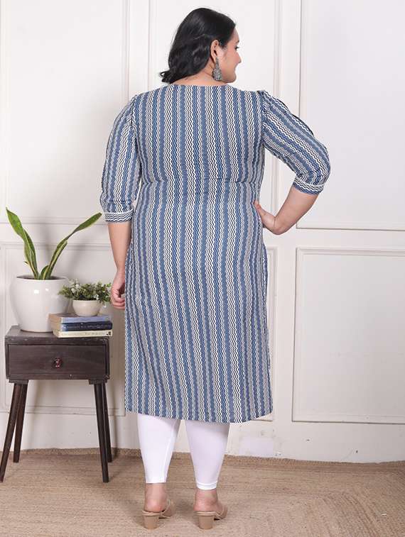 women plus size printed three quarter sleeve straight kurta - 22362544 -  Standard Image - 2