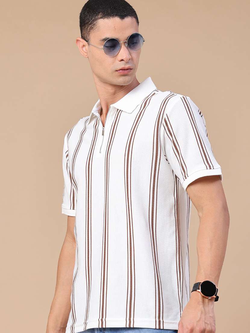 men striped short sleeve regular fit polo t-shirt