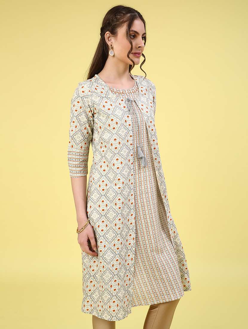 grey cotton straight kurta - 22362978 -  Standard Image - 2