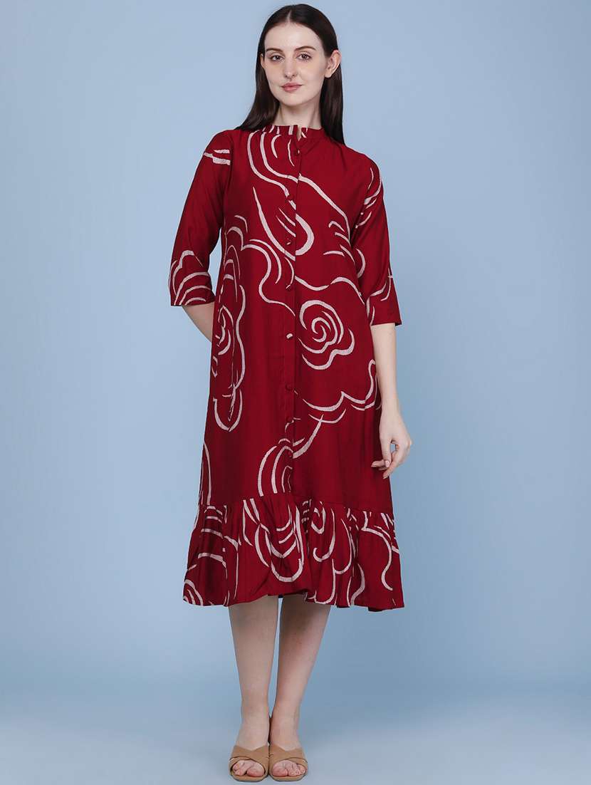 women printed three quarter sleeves tiered dress - 22363136 -  Standard Image - 2