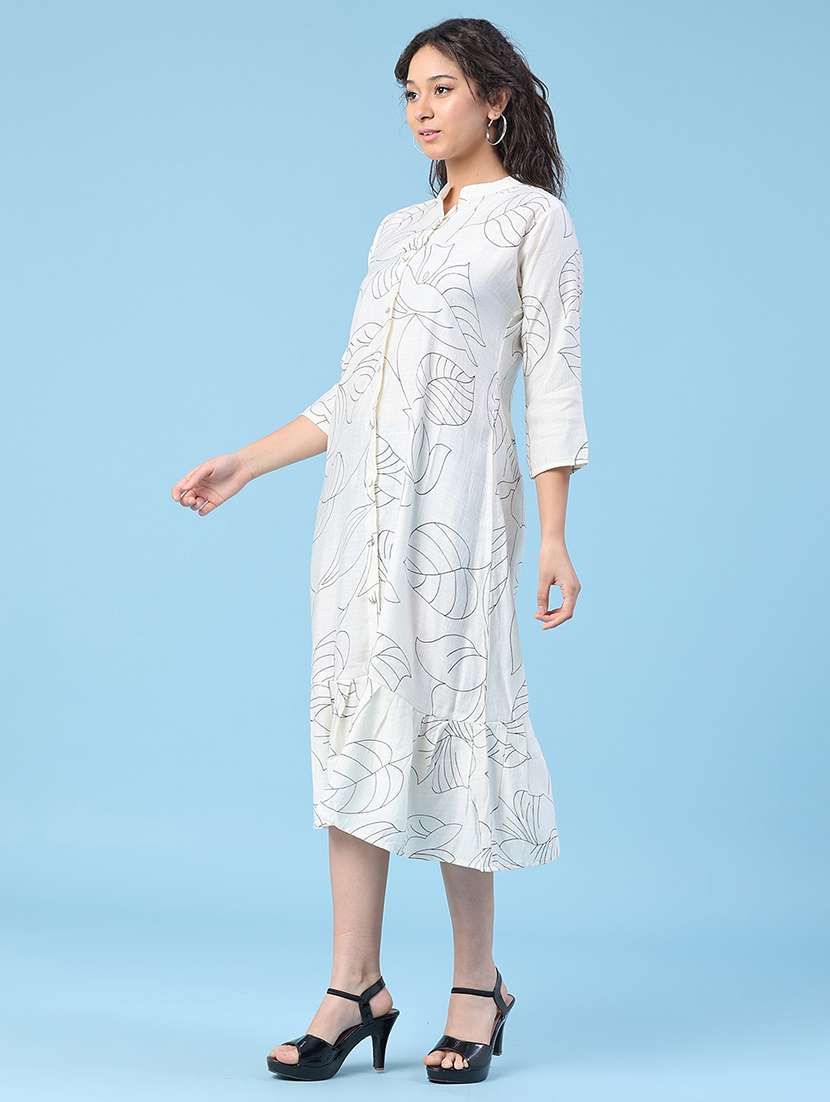 women printed three quarter sleeves tiered dress - 22363138 -  Standard Image - 2
