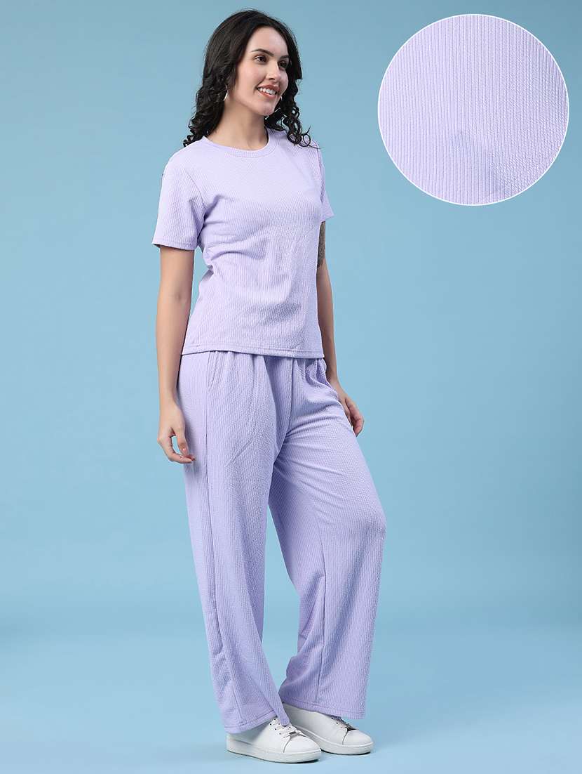 women solid round neck t-shirt and trouser co-ord set - 22363198 -  Standard Image - 2