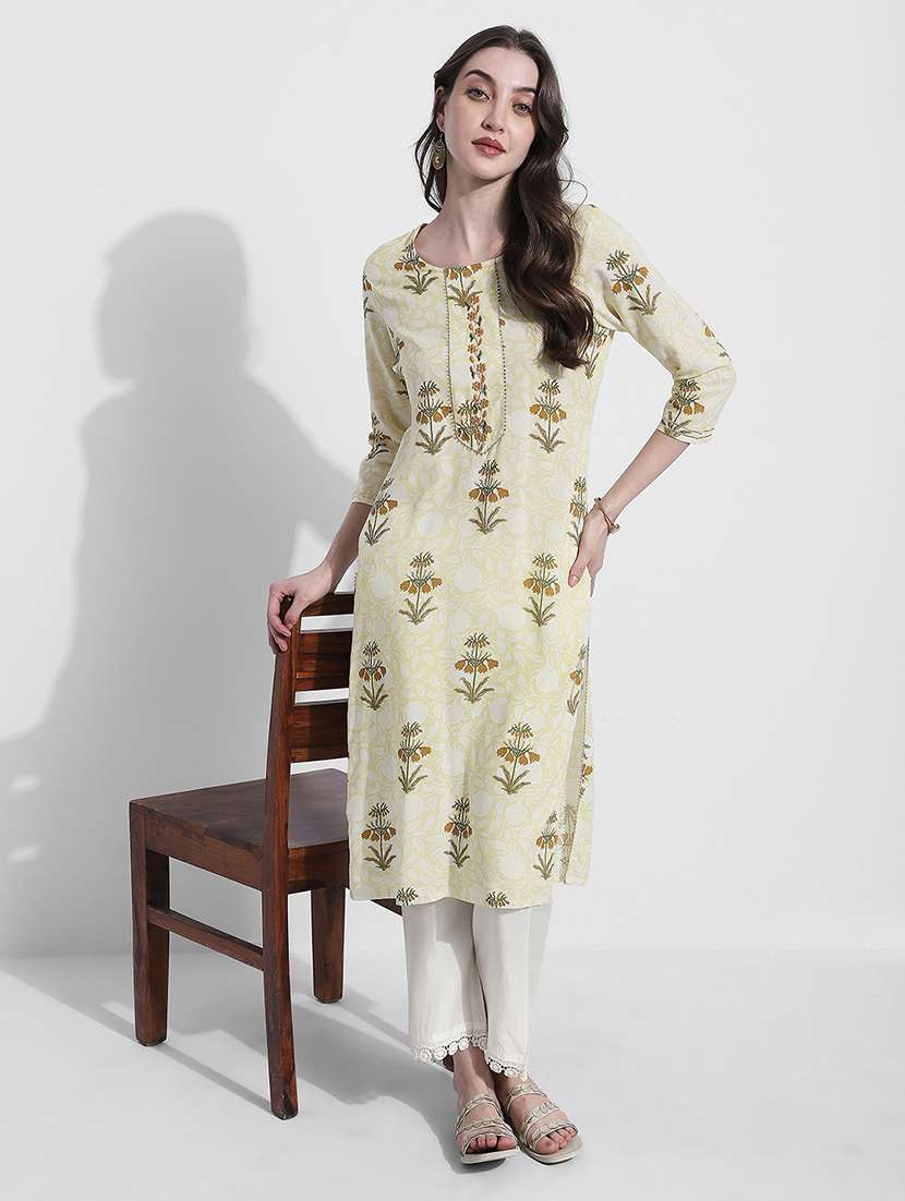 women floral three quarter sleeve straight kurta