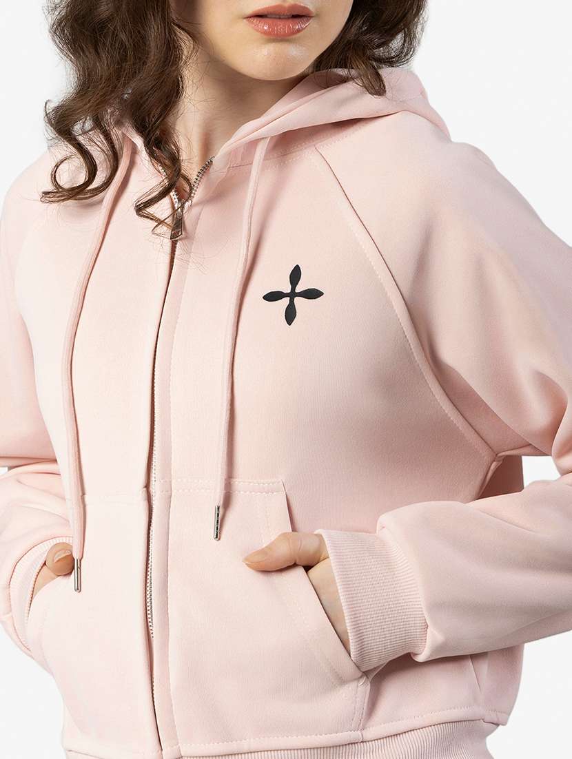 Women Solid Long Sleeve Hooded Crop Sweatshirt - 22363234 -  Standard Image - 2