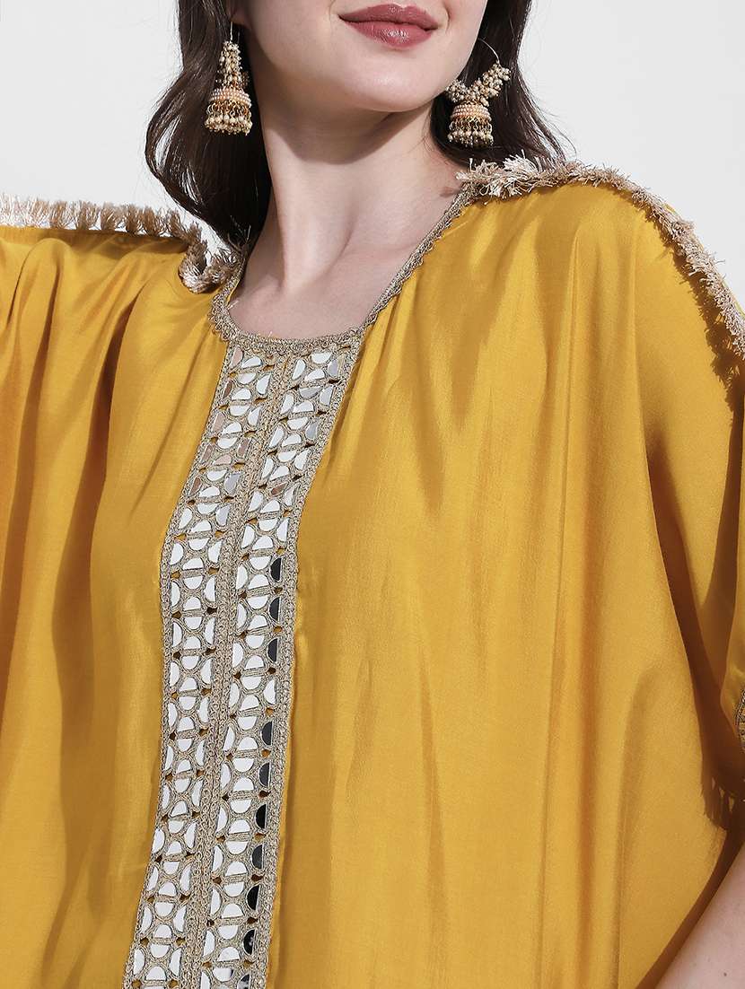 women solid with work kimono sleeve kaftan kurta pant set - 22363237 -  Standard Image - 2