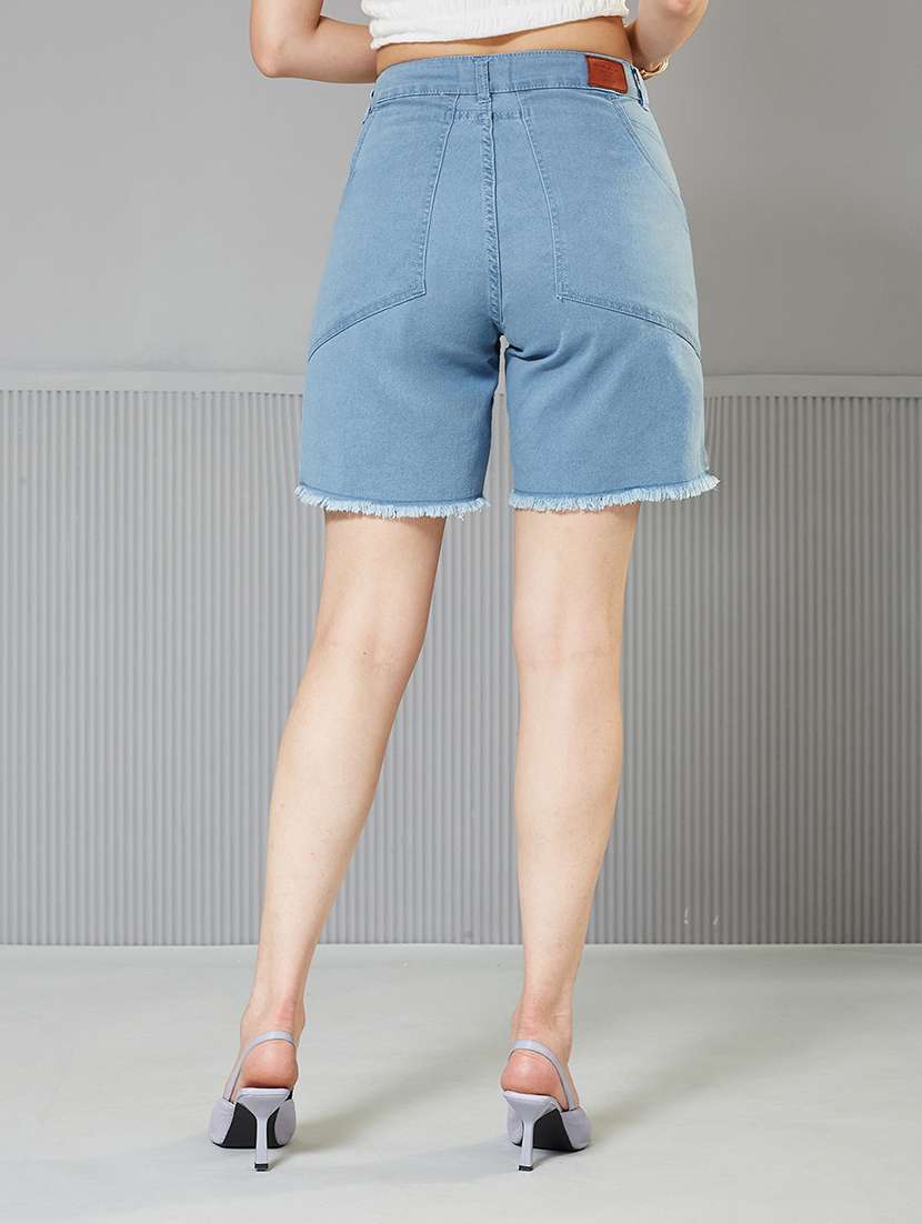 women solid high rise denim shorts - 22363253 -  Standard Image - 2