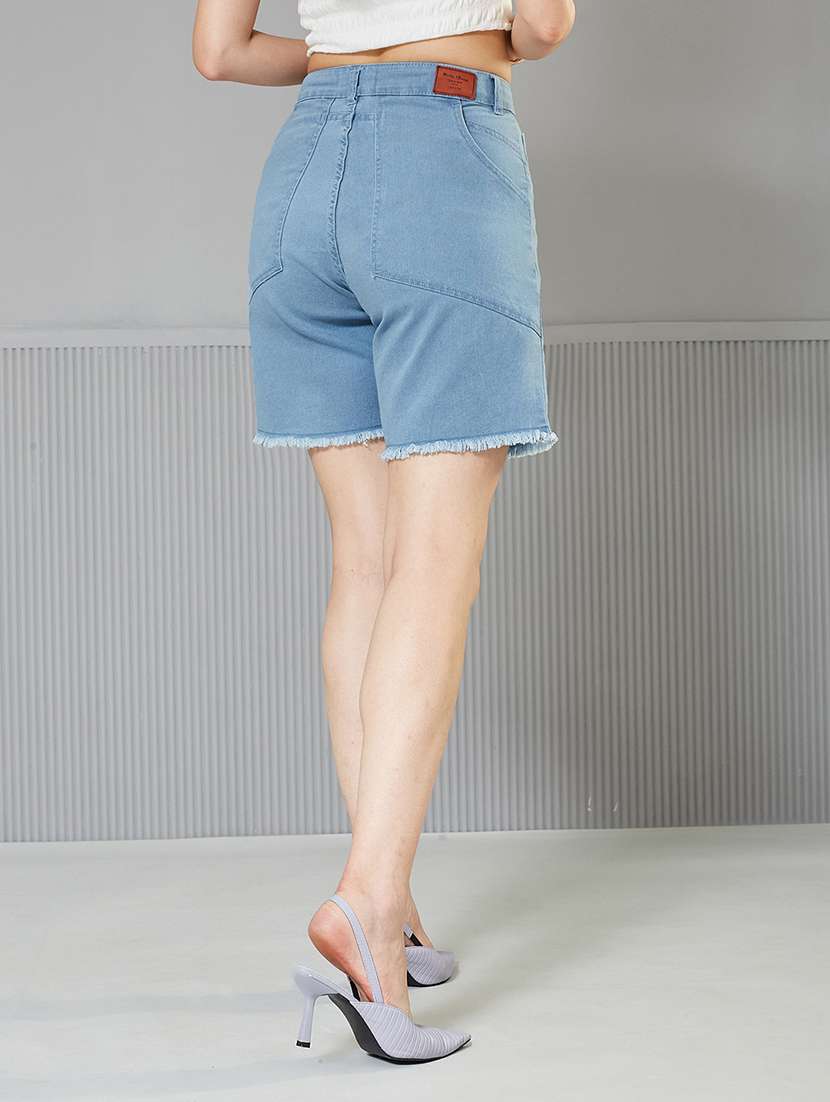 women solid high rise denim shorts - 22363262 -  Standard Image - 2