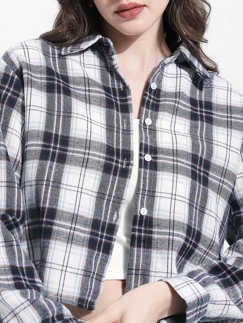 women checkered long sleeve crop shirt - 22363279 -  Standard Image - 2