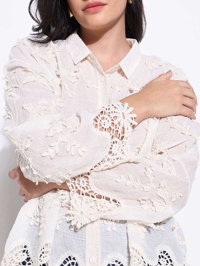 women self designed collared long sleeve shirt - 22363283 -  Standard Image - 2