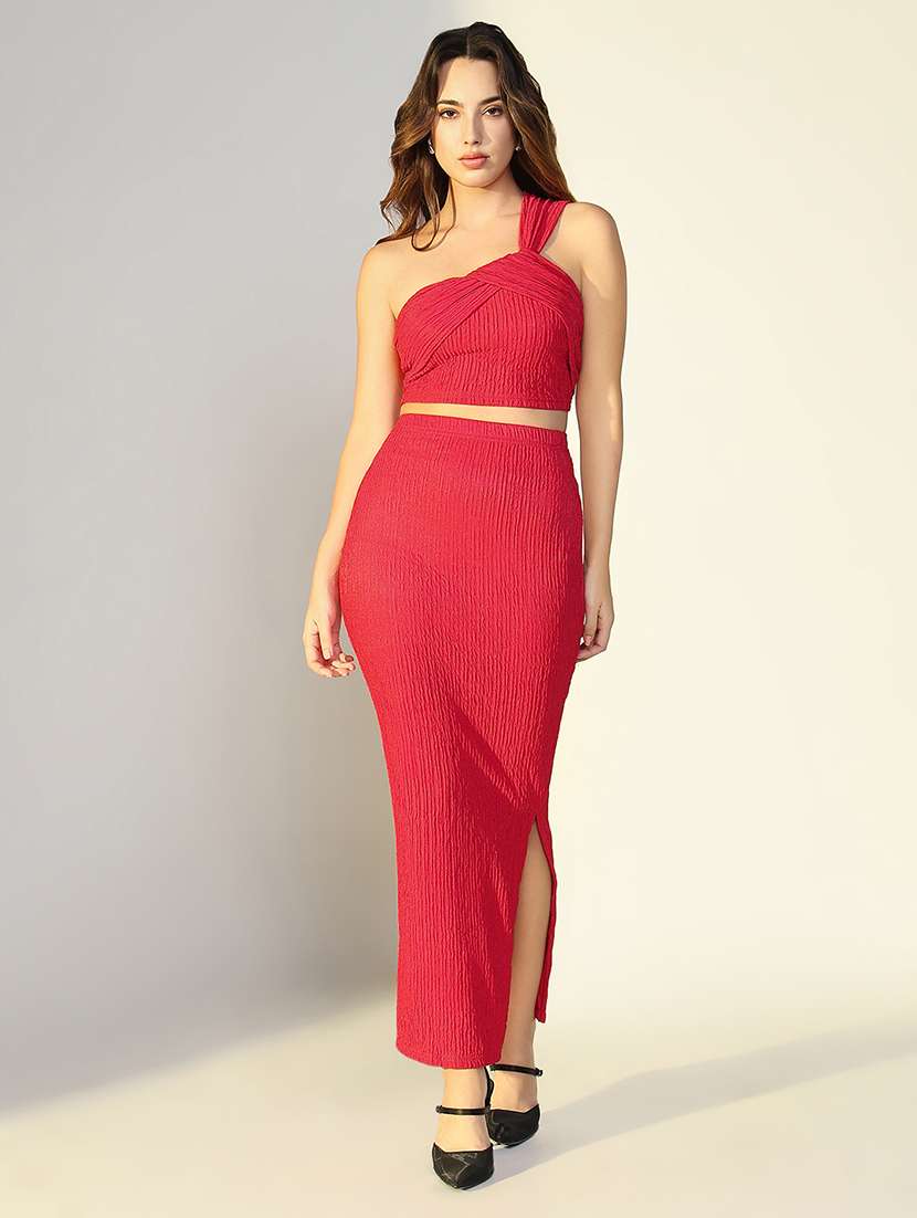 women solid top and skirt co-ord set