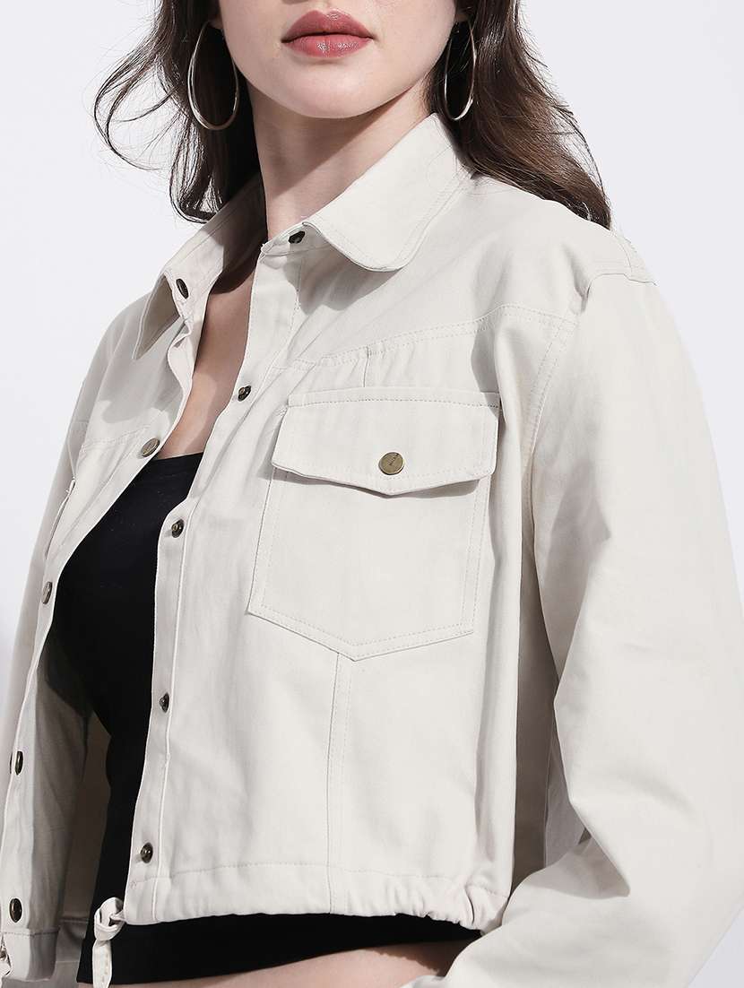 women solid long sleeve crop denim jacket - 22363300 -  Standard Image - 2