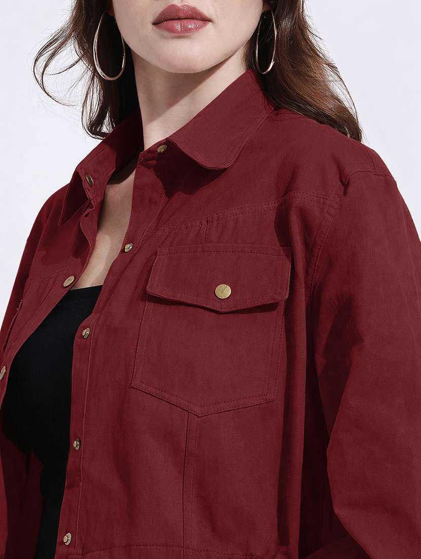 women solid long sleeve crop denim jacket - 22363302 -  Standard Image - 2