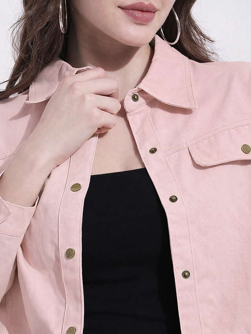 women solid long sleeve crop denim jacket - 22363304 -  Standard Image - 2