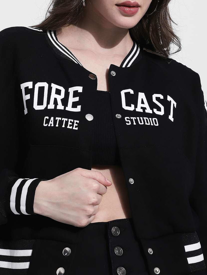 women printed long sleeve crop varsity jacket  - 22363306 -  Standard Image - 2