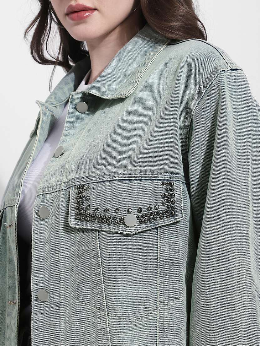 women solid long sleeve denim jacket - 22363309 -  Standard Image - 2