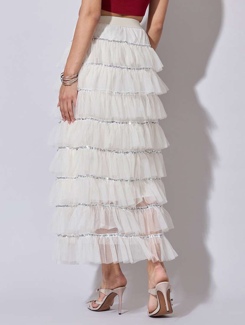 women solid mid rise ruffle skirt - 22363337 -  Standard Image - 2