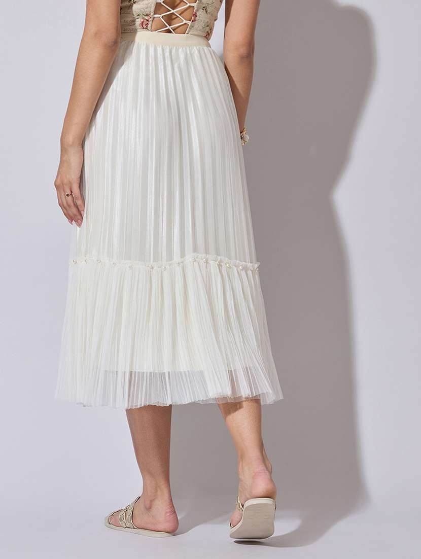 women solid mid rise pleated tiered skirt - 22363338 -  Standard Image - 2
