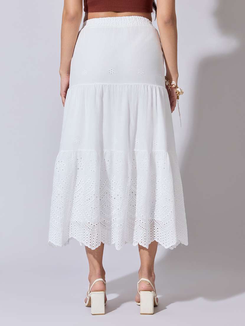 women solid high rise schiffli tiered skirt - 22363353 -  Standard Image - 2