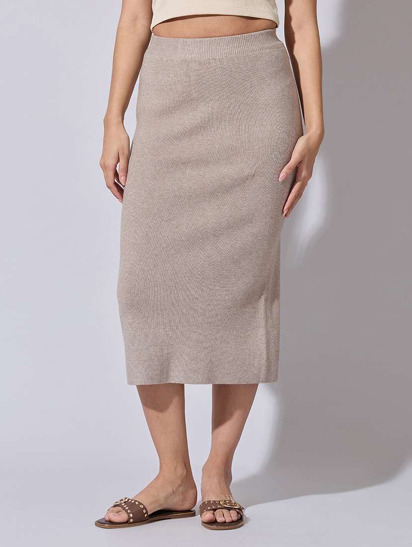 women solid high rise bodycon skirt