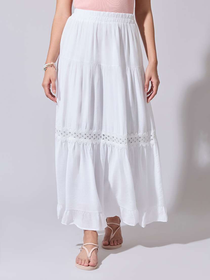women solid high rise tiered skirt